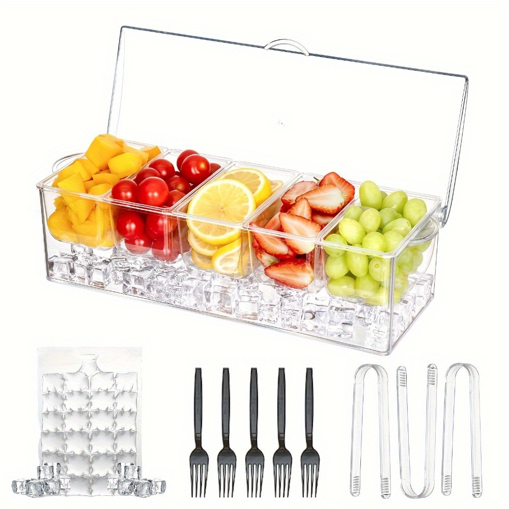 

Chilled Condiment Server Clear Icy Condiment Bar Condiment Tray Ice Party Serving Bar With Lid Bar Garnish Holder On Ice 5 Removable Compartments
