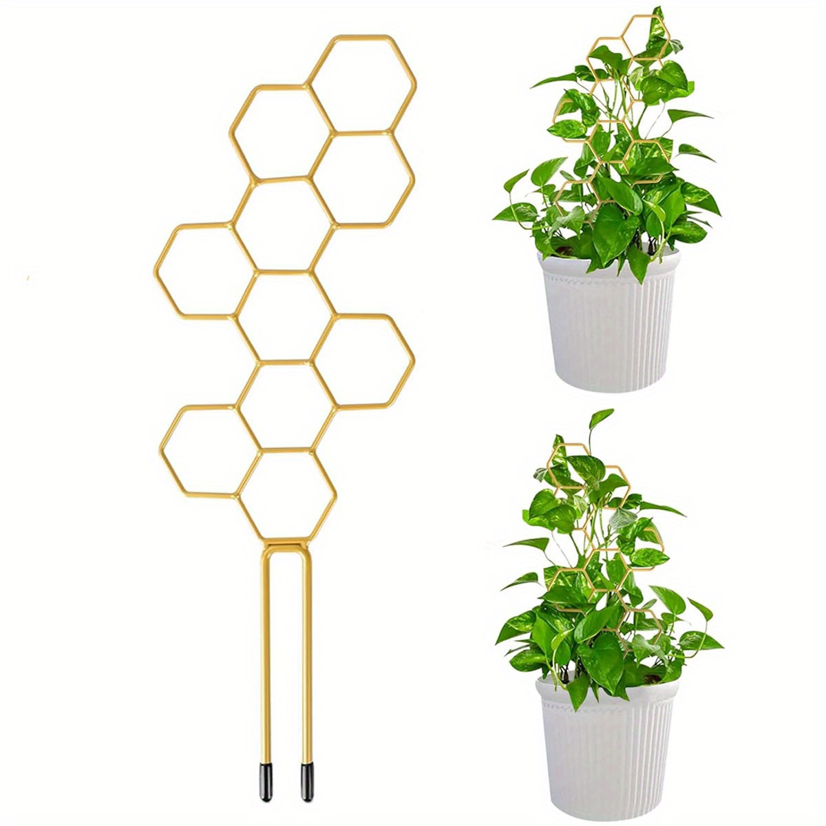 

1pc Metal Plant Trellis For Pots - Golden Honeycomb Climbing Plant Support For Indoor Outdoor Flowers, Vines, Garden Starter