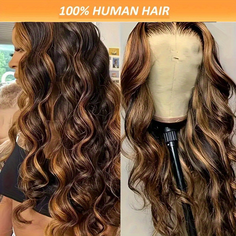 

245% Density Highlight Body Wave Wig 13x4 Lace Front Human Hair Wig P4/27 Colored Ombre 13x4 Lace Frontal Wigs For Women Pre Plucked With Baby Hair
