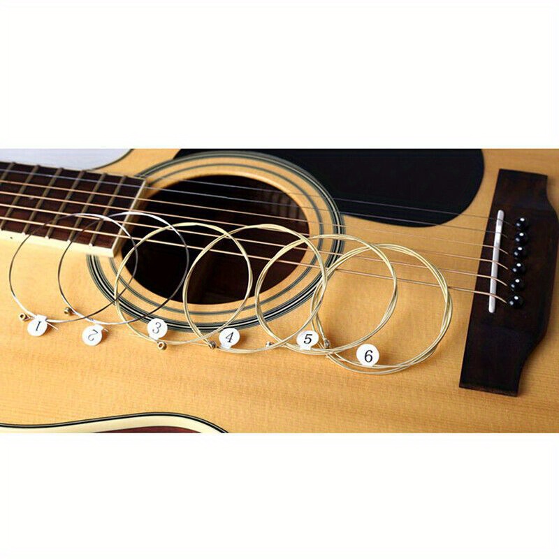 

1 Set 6pcs Goldbronze Acoustic Classical Guitar Strings - Roundwound, Coated, Polished For Durability And Warm Tone