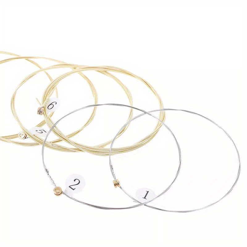 1 Set 6pcs Practice Nickel Plated Steel Guitar Strings for Acoustic Guitars - Golden Coated Roundwound Strings with Polished Finish, Durable & Smooth Playability, Enhanced Tone & Control for Beginners & Advanced Players, Guitar Accessories, Acoustic Guitar Upgrade, Sleek String Design, Nickelplated Strings, Durable String Construction, Studio Practice, Roundwound Strings, Highquality Strings, Acoustic Guitarists
