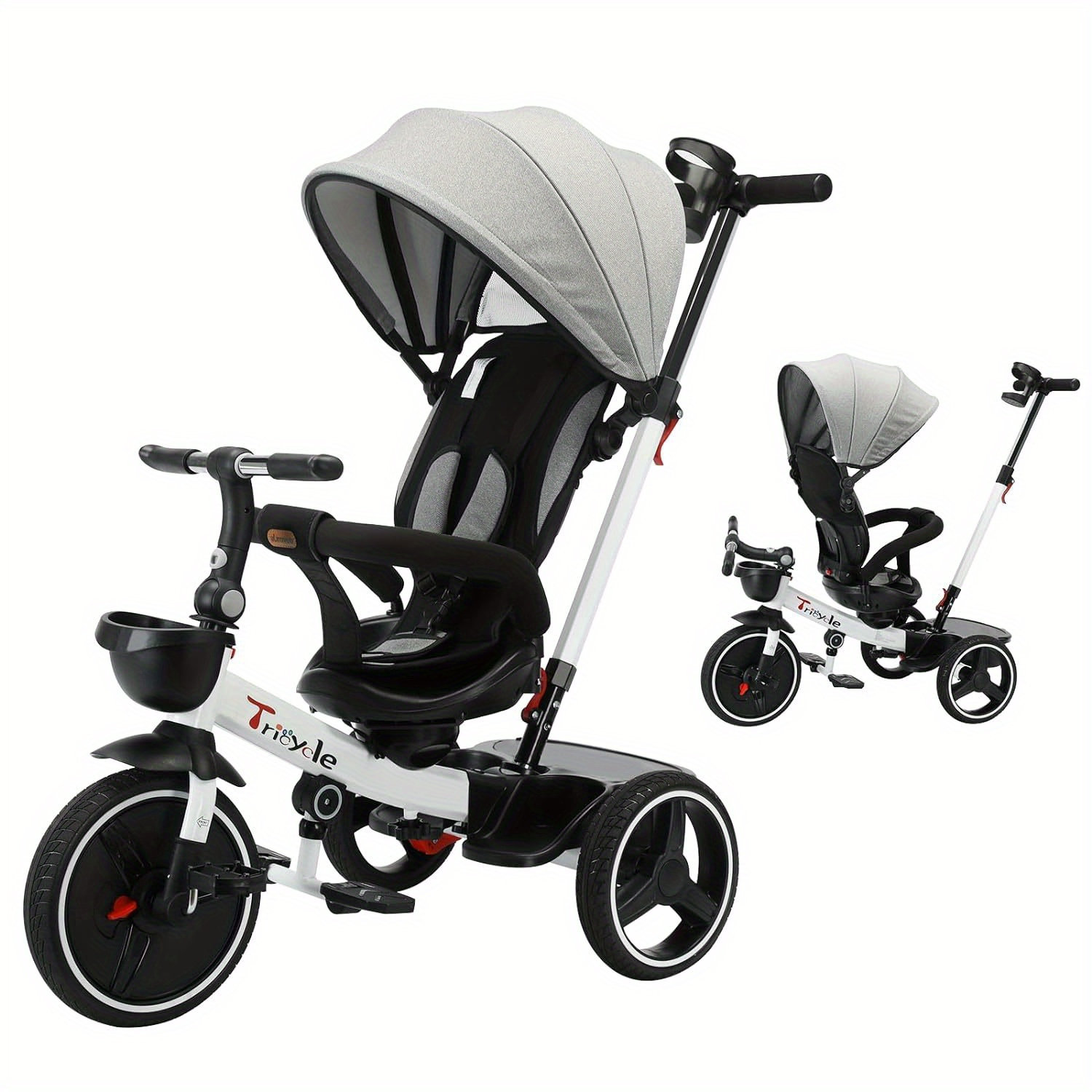 

Multi-functional 6-in-1 Tricycle Stroller For Toddlers With Adjustable Canopy, Shock Absorption And Removable