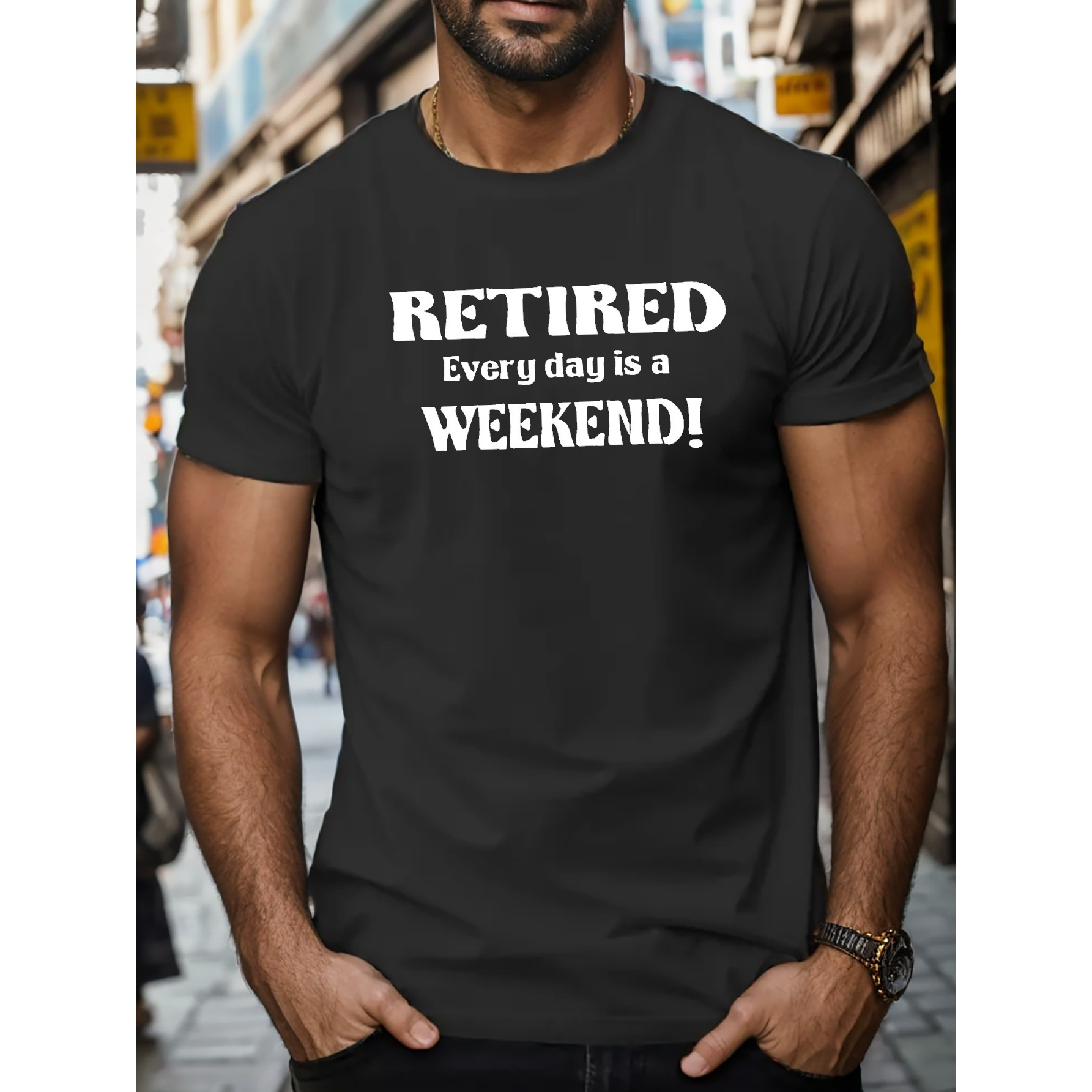 

Retired And Weekend Print Men's Crew Neck T-shirt - Trendy Casual Style With Comfy Short Sleeves - Perfect For Summer Outdoor Activities