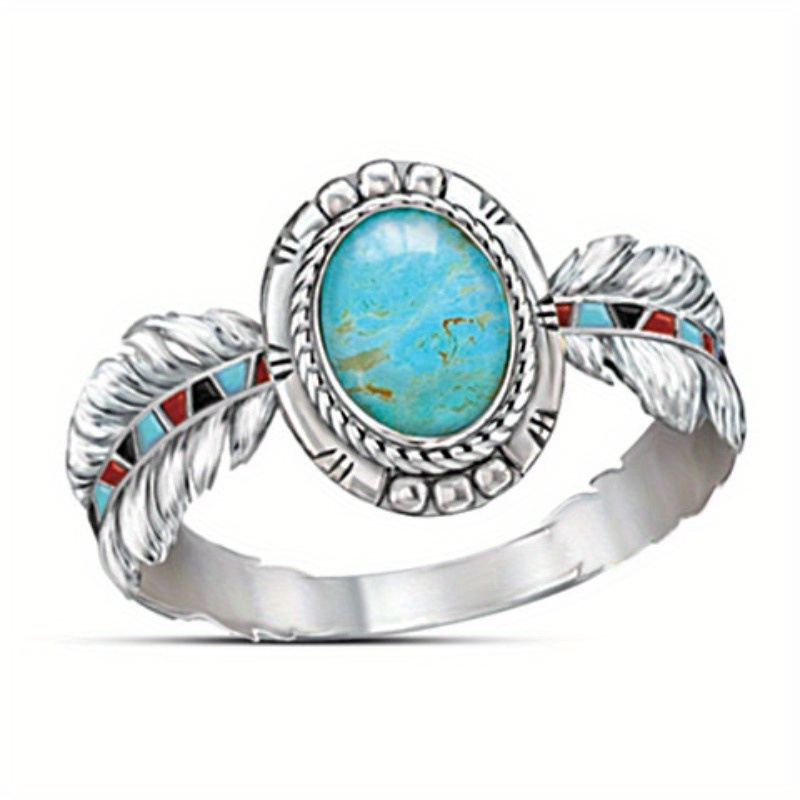 

1pc Inlaid Turquoise Eagle Feather Ring