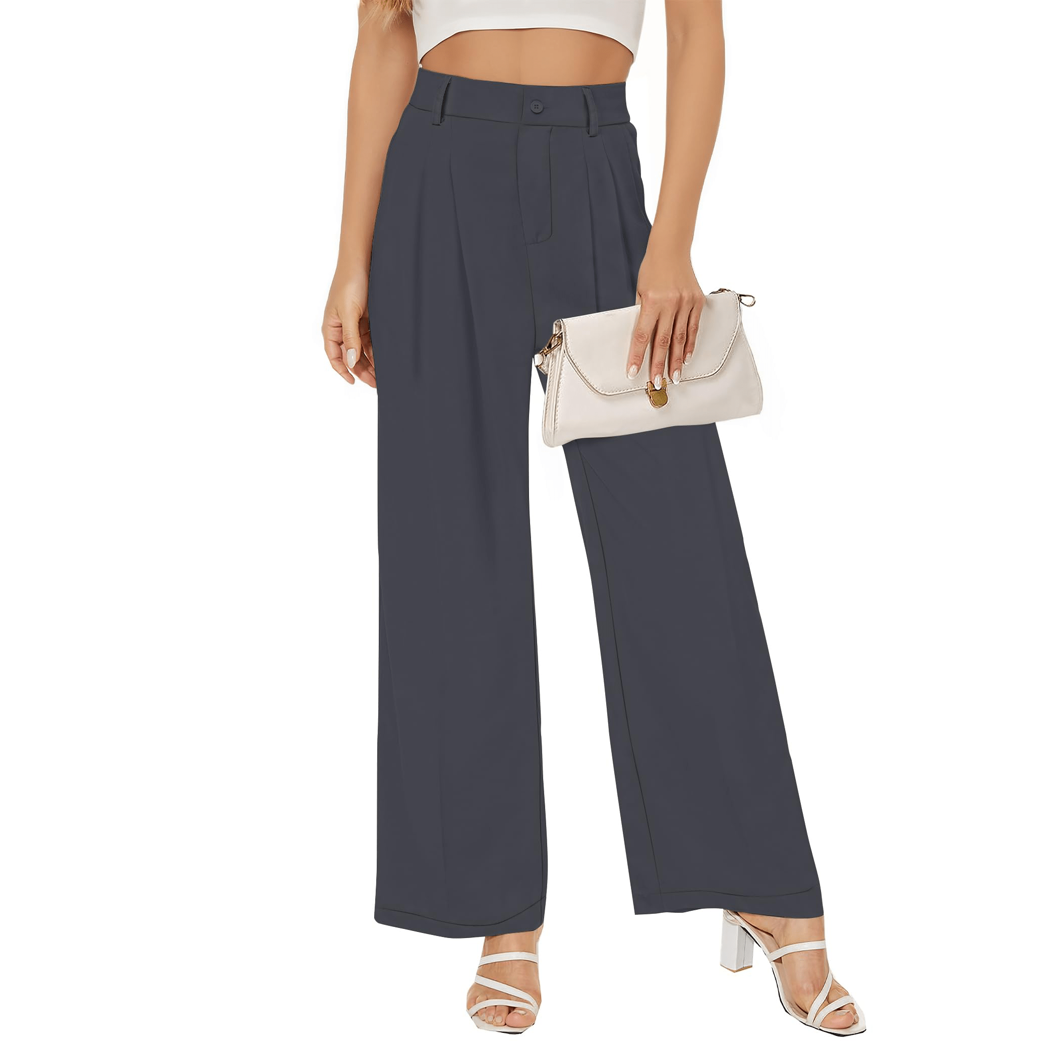 

High Waist Pleated Straight Leg Pants, Elegant Pants With Pocket, Women's Clothing