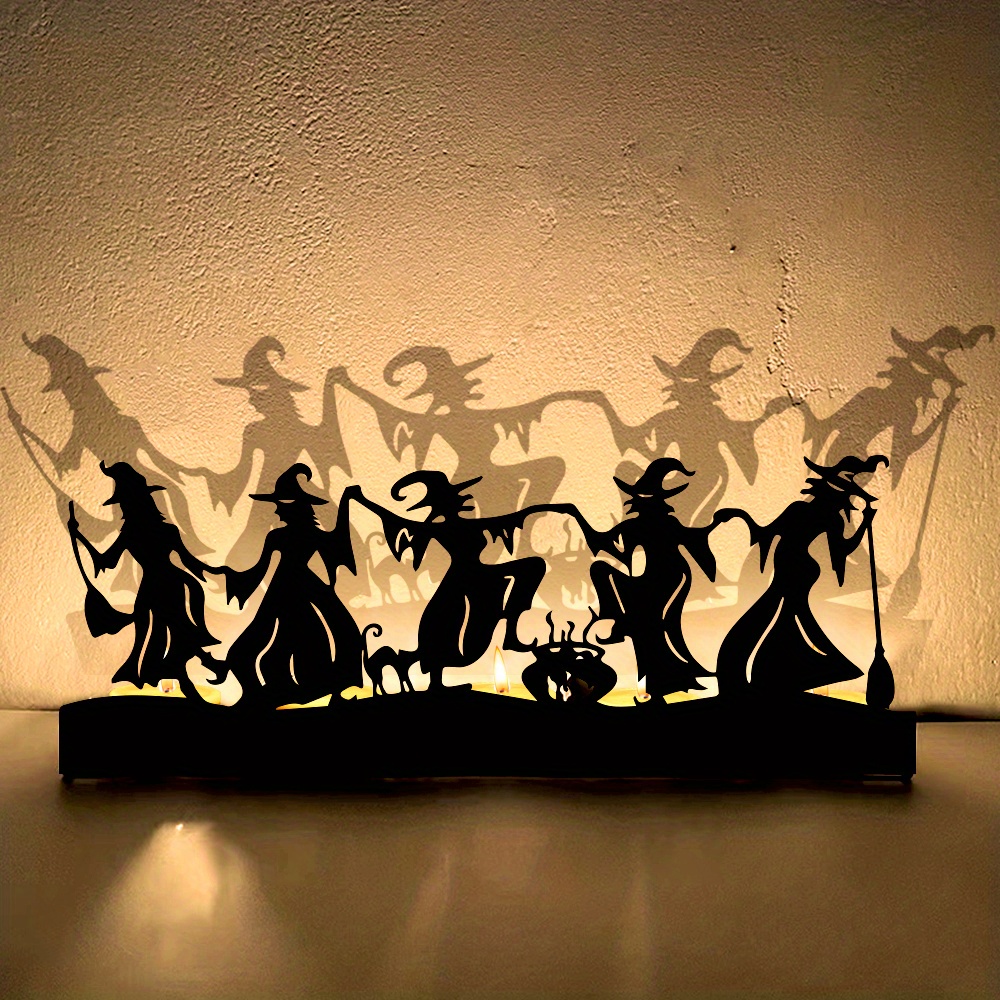 

Witches Silhouette Iron Candle Holder, Tabletop Candlestick Display For Halloween Decor, Festive Metal Light Holder With Witchy Accents - Fits Standard Tea Lights (candle Not Included)