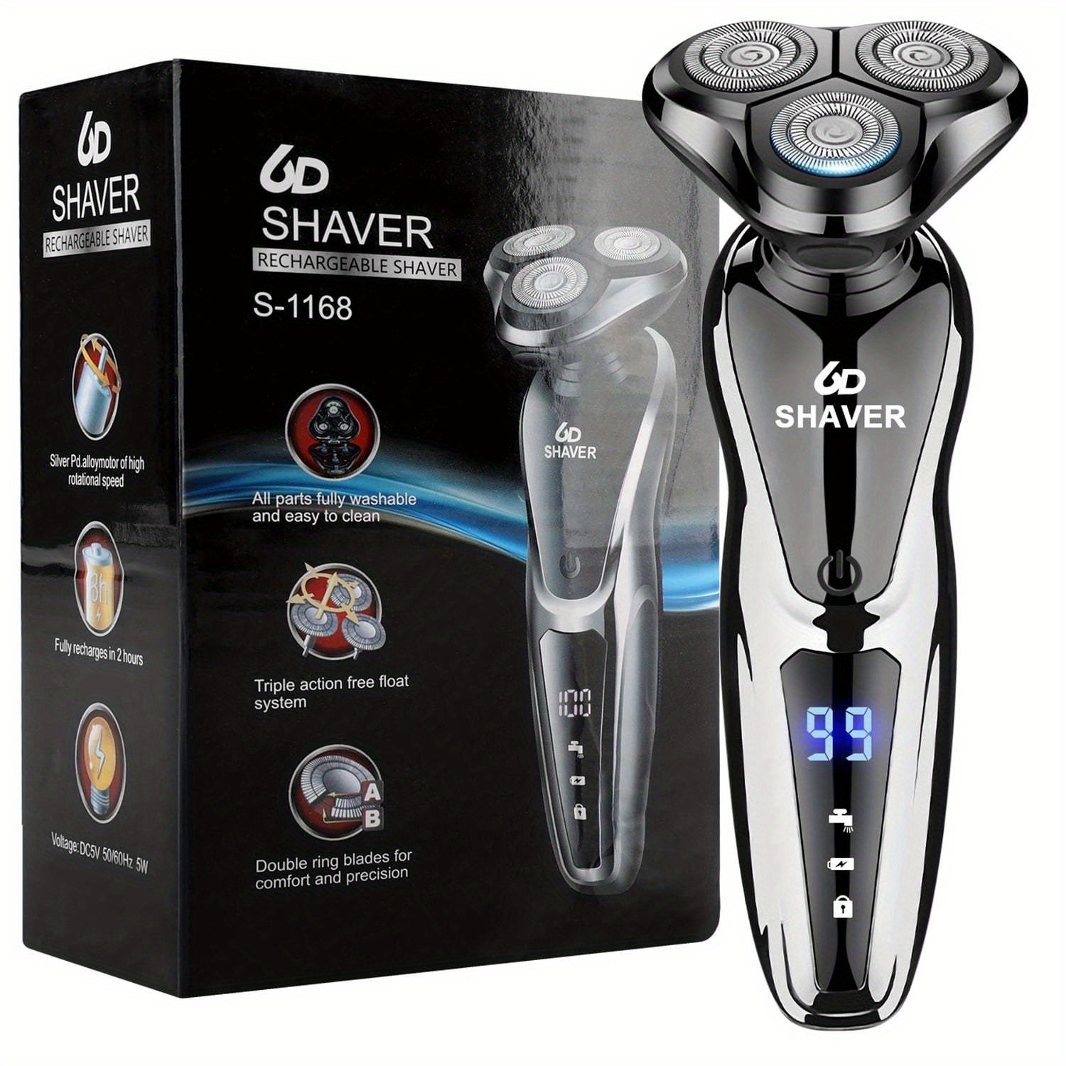 

Electric Shavers For Men Cordless Rechargeable Face Beard Nose Hair Trimmer 3-in-1 Kit, Black