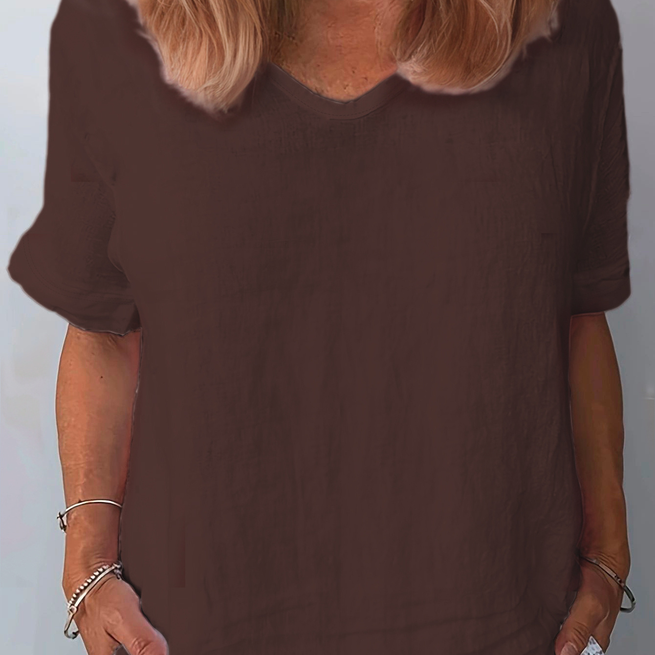 

Simple T-shirt, Short Sleeve V Neck Casual Top For Summer & Spring, Women's Clothing