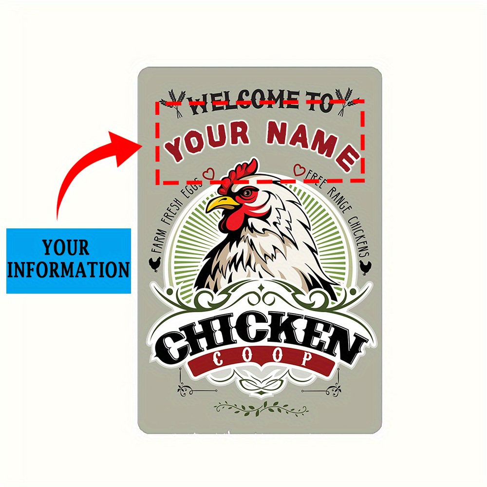 

Custom Text Metal Sign - Personalized Vintage Aluminum Chicken Coop Decor, 12x8 Inch - Perfect Indoor/outdoor Gift & Home Decoration