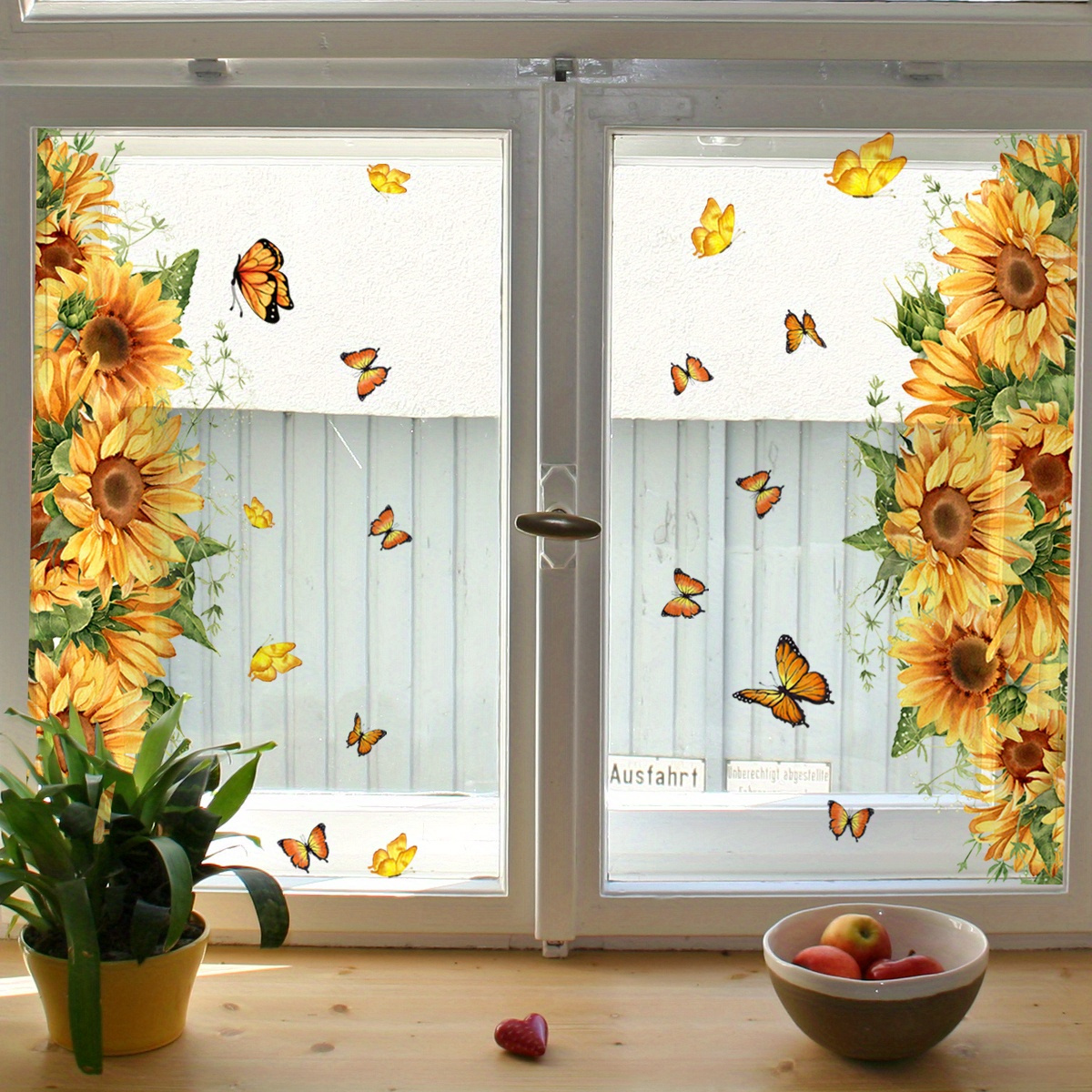 TEMU Sunflower Static Window Sticker, Reusable Glass Decals, Double Sided Pattern Removable Sticker, Small Sticker, Home Office Decoration, Living Room Bedroom Window Art Decal