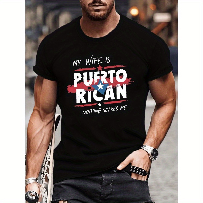 

Puerto Rican Wife Pride Men's T-shirt - Casual Short Sleeve, Breathable Polyester, Summer Tee With