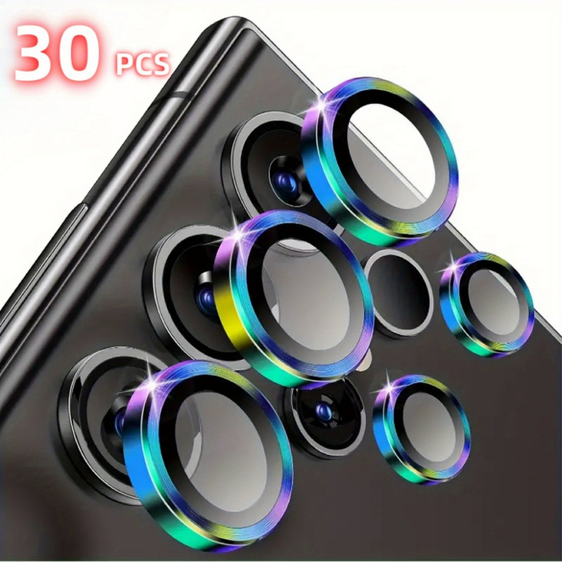 

30 Pack Multi-coloured Camera Lens Protector For Samsung Galaxy S24 Ultra, Metal Ring Tempered Glass Screen Protector With 3x Impact Resistance