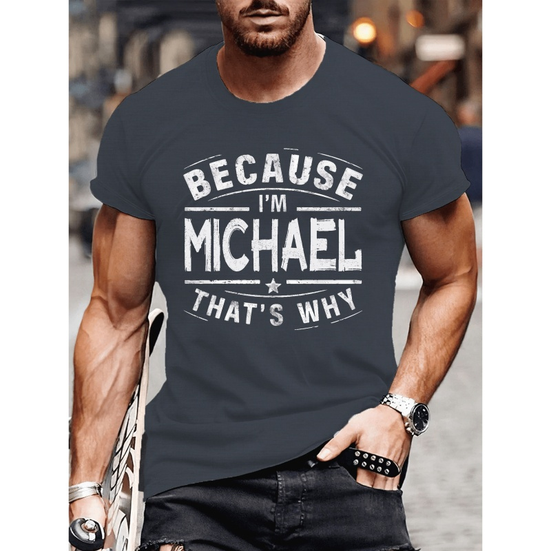 

Michael Print Men's Creative Summer Top, Casual Short Sleeve Crew Neck T-shirt, Men's Versatile Comfy Clothing For Daily Wear