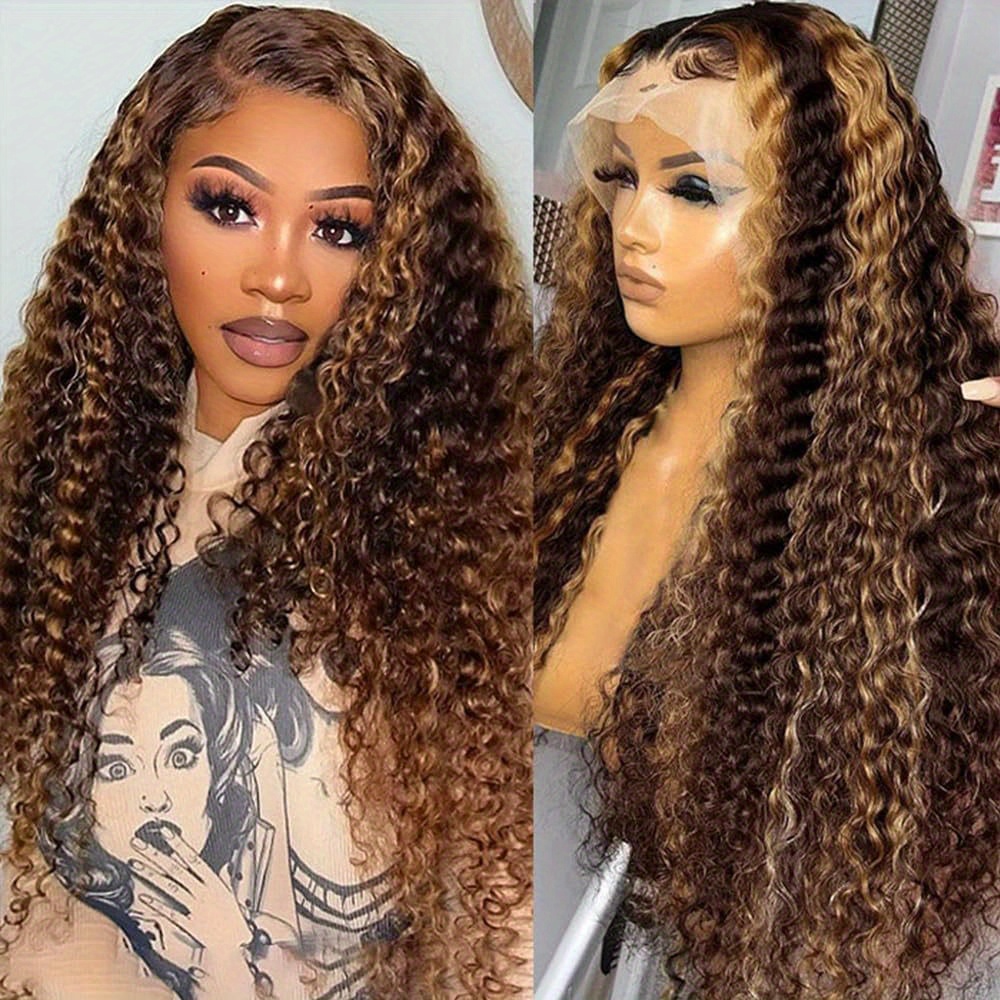 

Ombre Curly Lace Front Wigs Human Hair Pre Plucked Deep Wave Wig 13x4 Blonde Curly Wig Human Hair 200% Density Highlight Ombre 4/27 Honey Blonde Lace Front Wigs