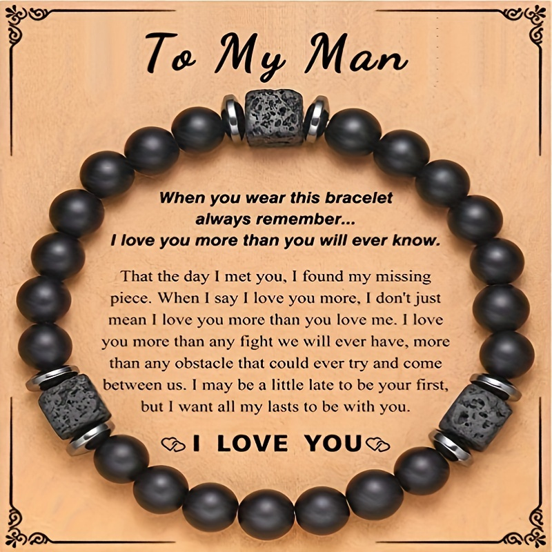 

Adjustable Black Beaded Bracelet For Men - Fashionable Rock Stretch Band, Elegant No Plating Design - Ideal Gift For Husband Or Boyfriend On Anniversaries, Birthdays & Special Occasions