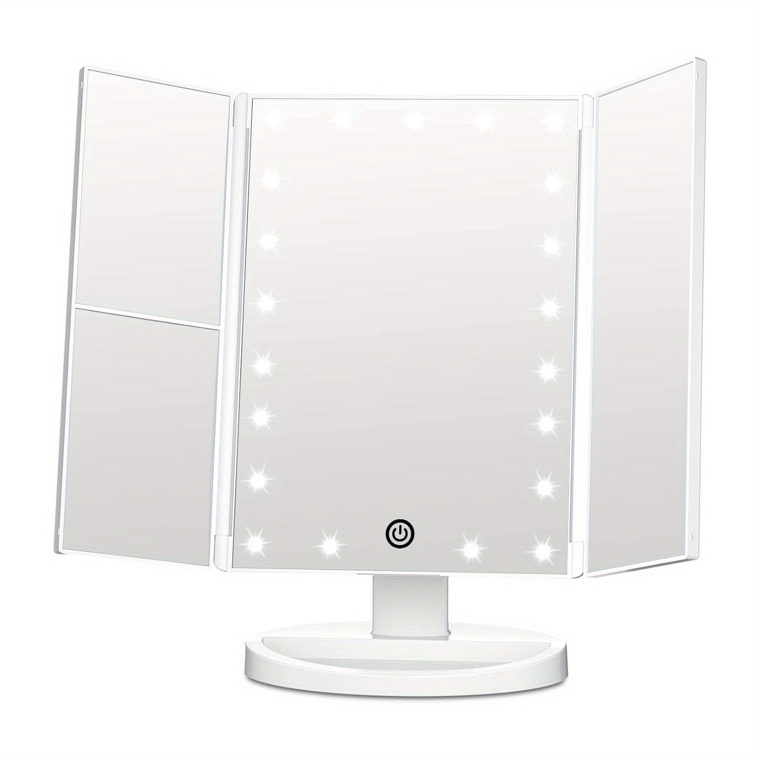 

Trifold Vanity Mirror With Lights, Lighted Makeup Mirror 2x/3x Magnification, Touch Dimming, Dual Power 180° Rotation Lit Beauty Table Mirror, Make Up Mirror With Lighting