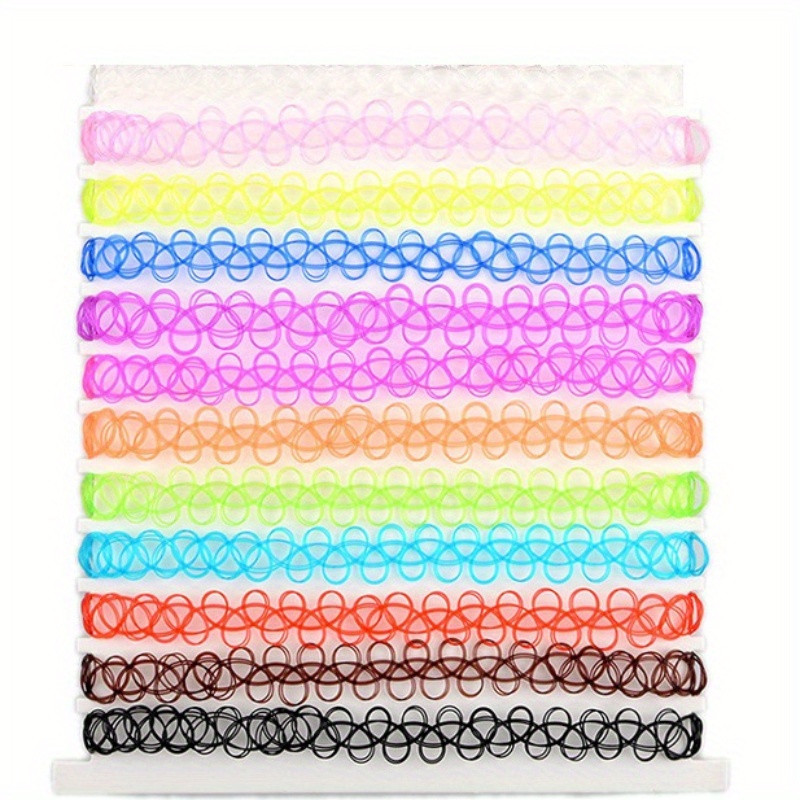 Image of 12-pack Colorful Simple & Gothic Style Chokers - Plastic Weave Hollow-out Necklaces For Daily And Party Wear, No Plating, No Mosaic - Accessory