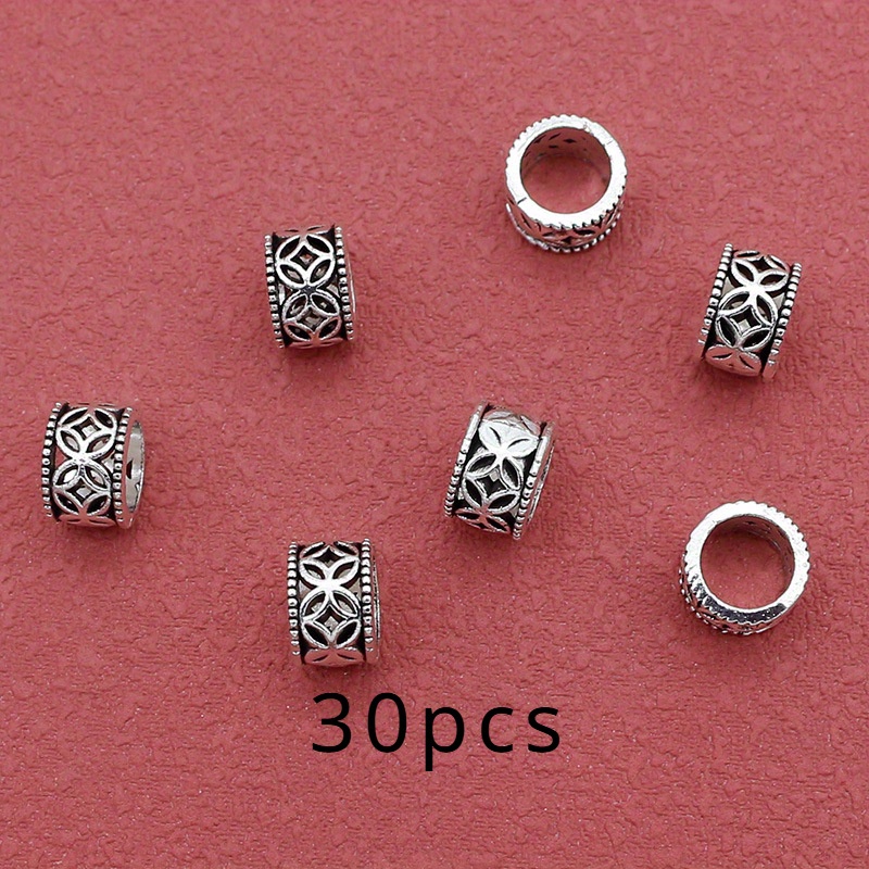 Image of 30pcs Of Hollow Coin Pattern Large Hole Beads For Jewelry, Including Bracelets And Loose Beads