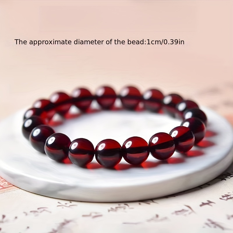 

1pc Natural Stone Bead Bracelet, Boho Style Honey Red Amber, Unisex Fashion Minimalist Jewelry, Perfect For Couples, Elegant Versatile Gift