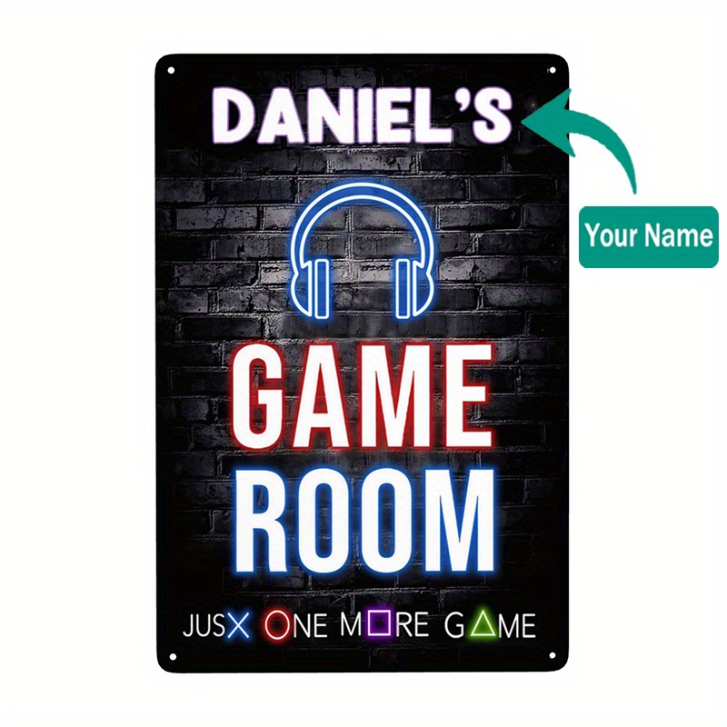 

Customized Name Gamer Room Wall Décor - 1pc Personalized Aluminum Sign For Gaming - Metal Playroom Signage - Ideal Gift For Teens & Game Lovers - Waterproof & Weatherproof - 12x8 Inch