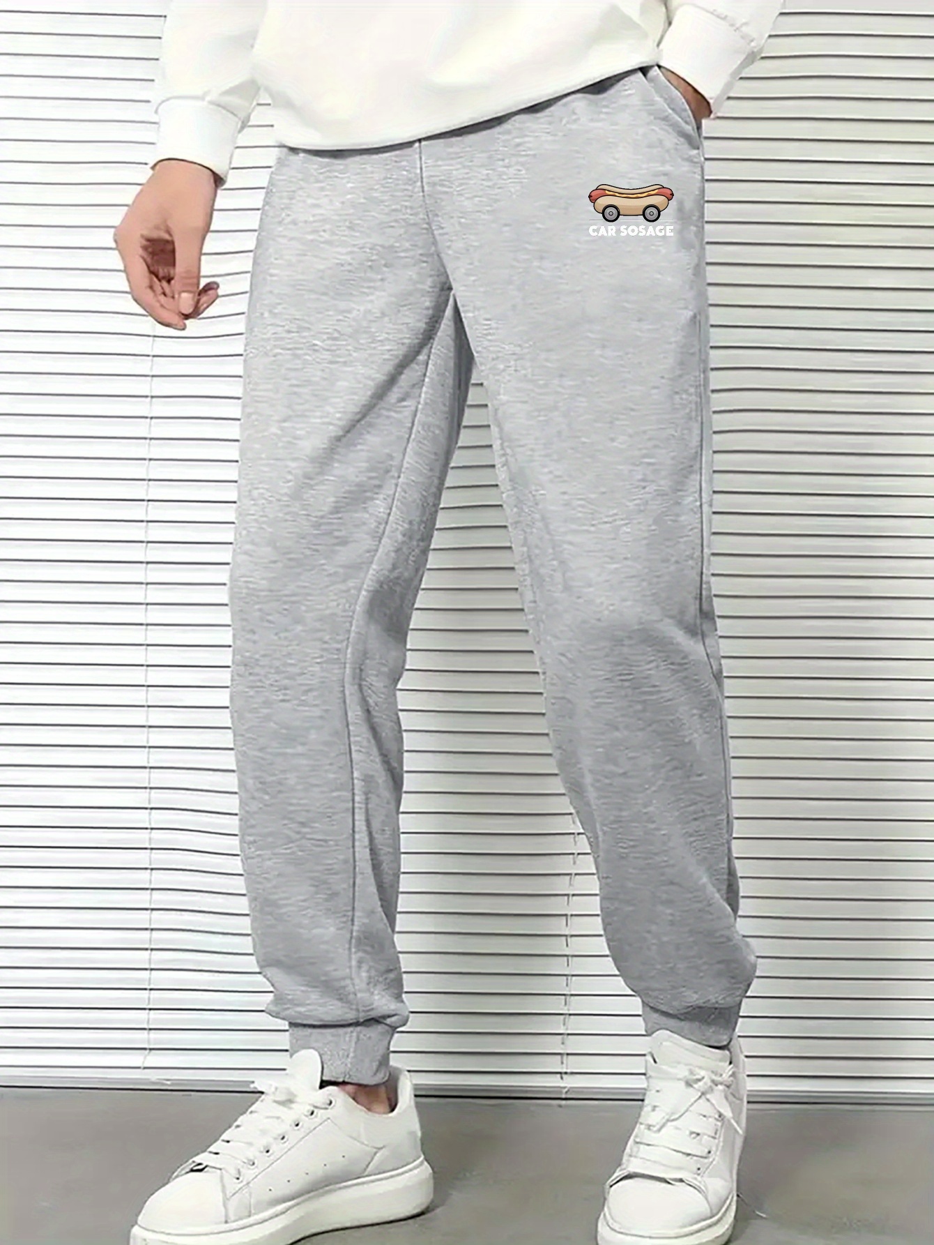 Geometrik Desenli Büyük Beden Sosisli Adam Eşofman Altı, Polyester, Rahat, Cepli, Elastik Bel, Makinede Yıkanabilir