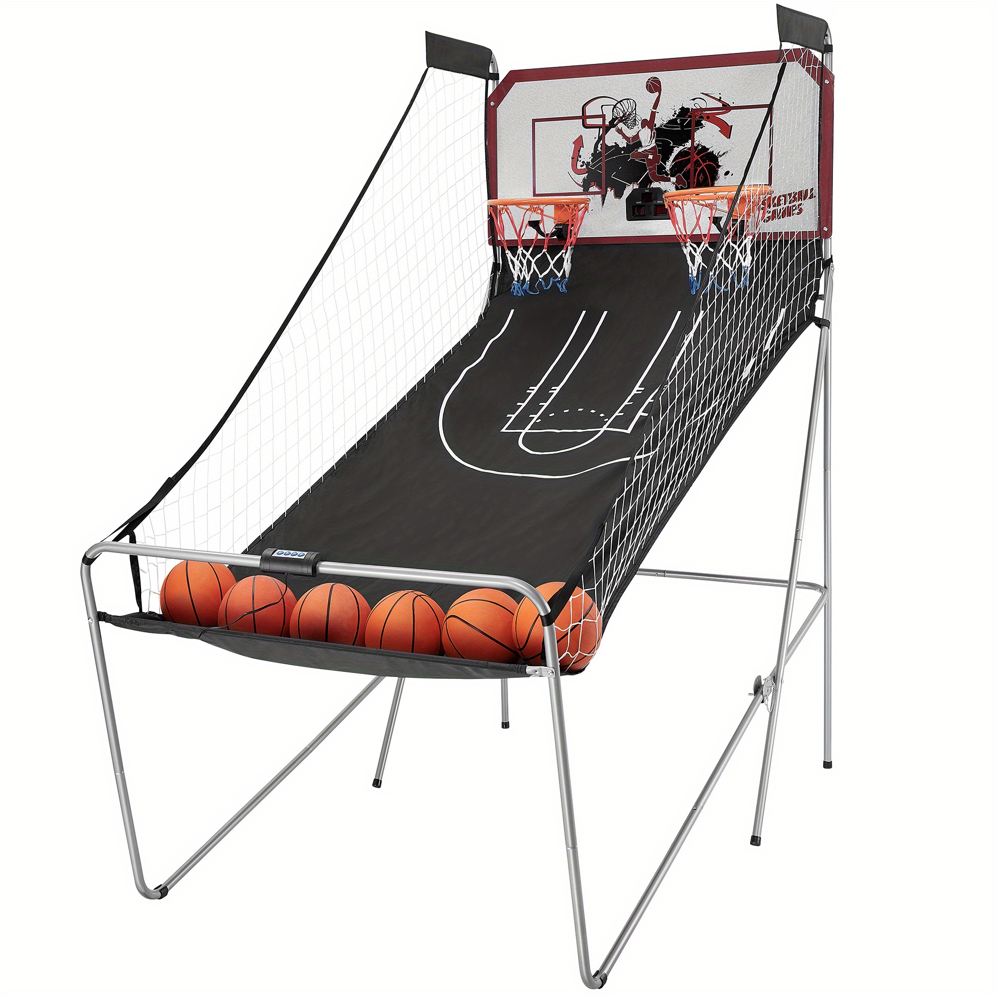 

Foldable Arcade Basketball Game, Basketball Hoop With 6 Balls, 8 Game , Electronic Scoreboard, Pump, Basketball Shooting Game For 2 Players