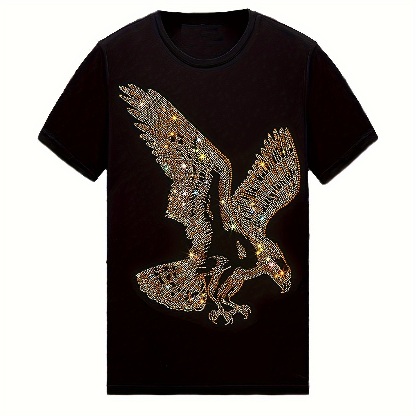 

Rhinestone Eagle Cotton T Shirt, Casual Crew Neck Tees For Men, Graphic Tees For Men, Short Sleeve Tshirt For Summer Spring Fall, Tops As Gifts