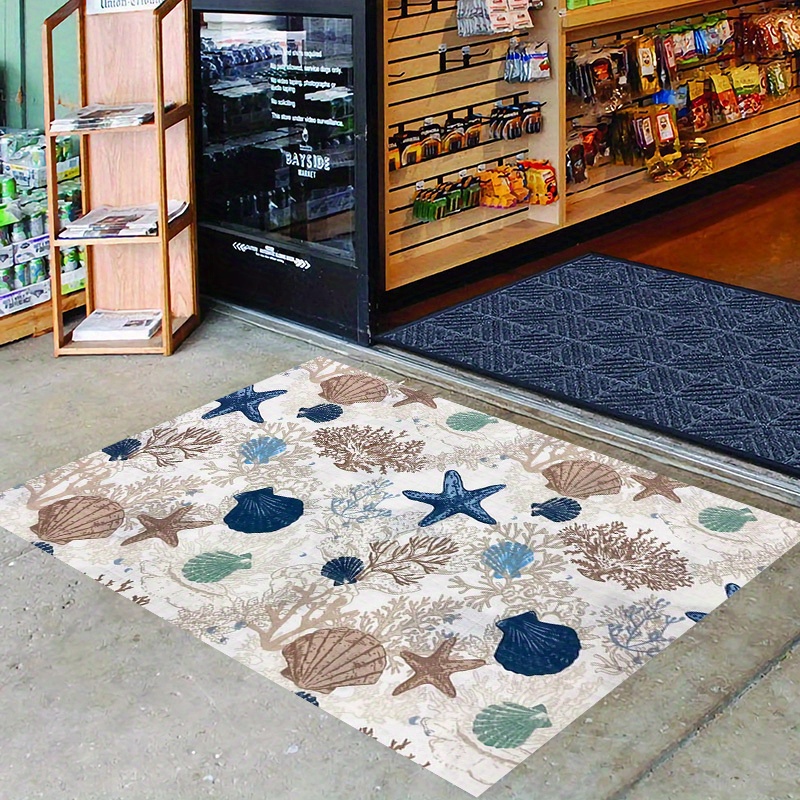 

Bohemian Tribal Ocean-inspired Carpet With Seashell, Starfish & Coral Design - Plush , Non-slip, Stain Resistant For Living Room, Bedroom, Entryway - Polyester Backing