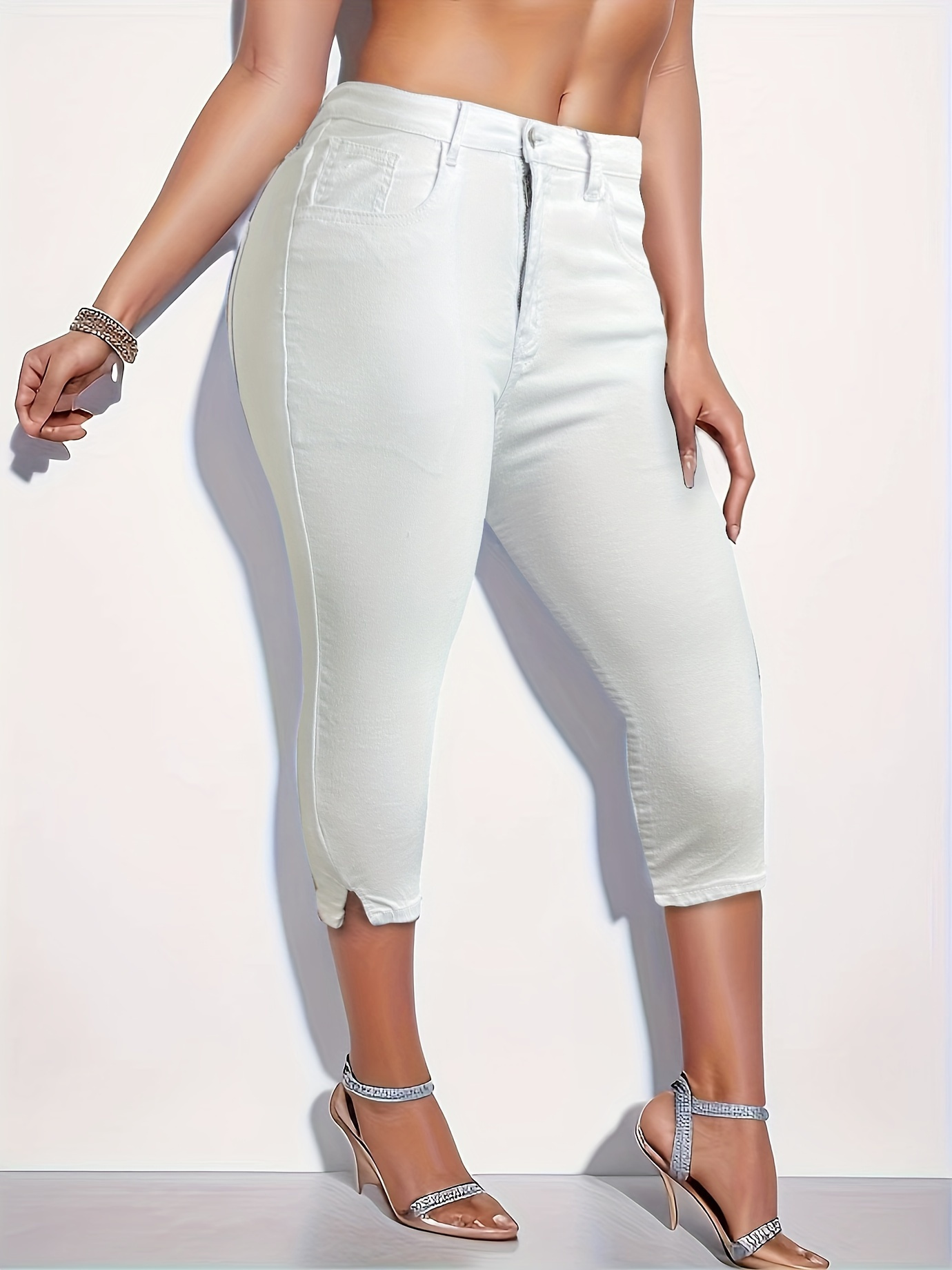 plus size womens beigeny capri jeans white Temu Mauritius
