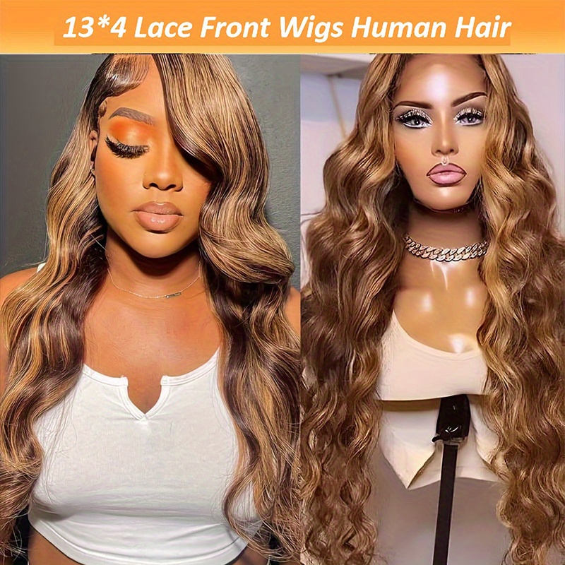26 Inch Human Hair Body Wave Wig 250% Density Glueless HD Lace LEHOZIHEQ Brown Body Wave Lace Front Wigs, Human Hair 250  main image 4