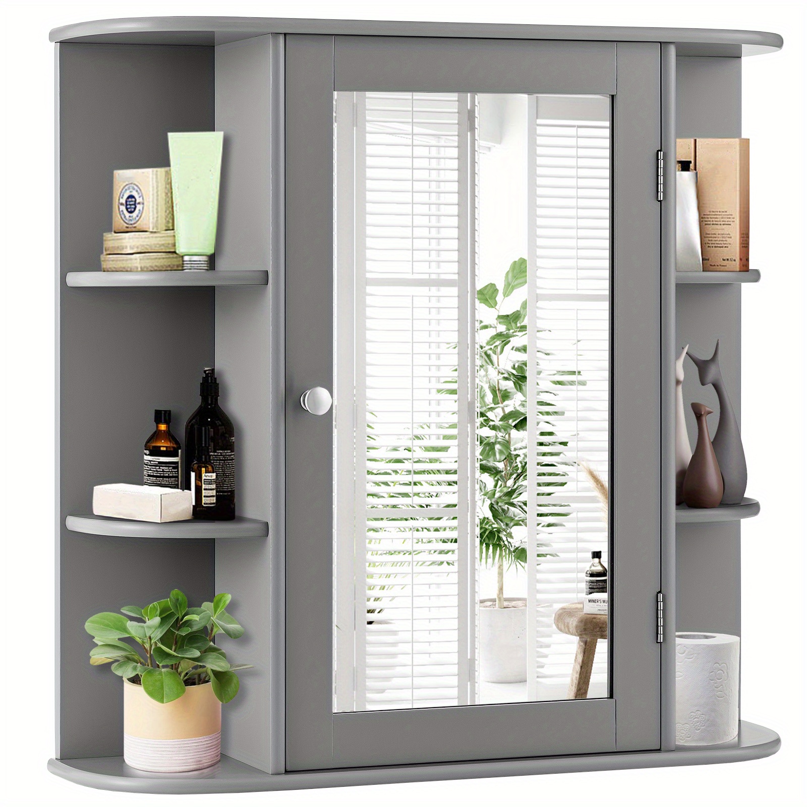 Mount Wall Surface Bathroom Storage Cabinet Mirror Grey