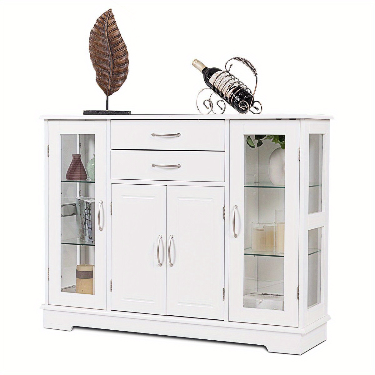 Buffet Storage Cabinet Console Cupboard W/glass Door Drawers Kitchen Dining Room