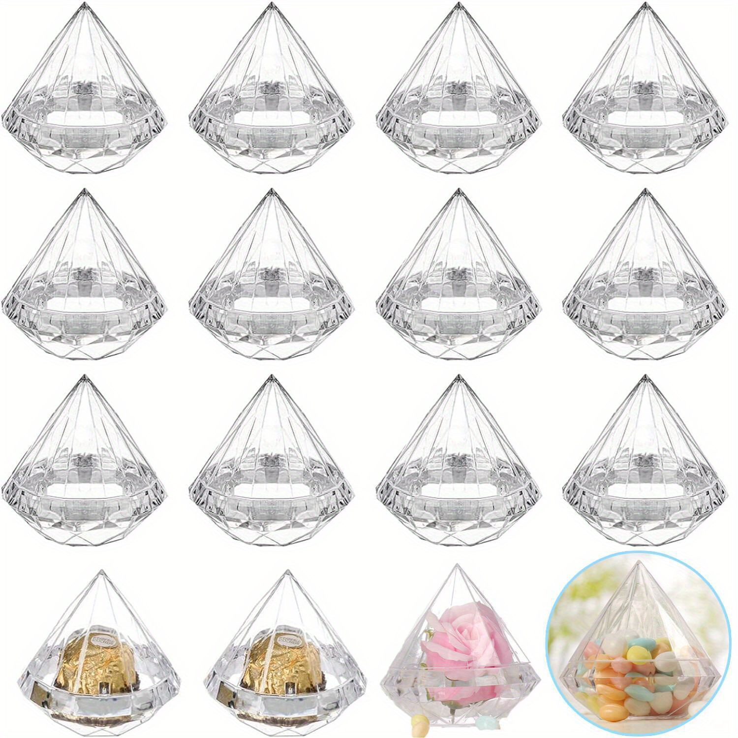 

12pcs, Diamond Shaped Plastic Box Fillable Clear Diamond Container For Bridal Suppliers