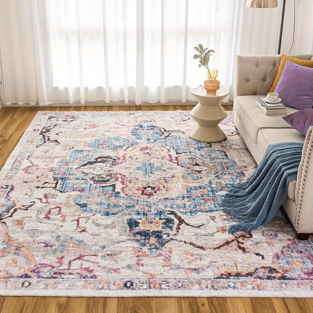 

Washable Rug Non-slip Vintage Area Rug Lightweight Low Pile Machine Washable Rug Stain Resistant Large Rug Soft Throw Rug Thin Rug For Living Room Bedroom Dining Room Floor