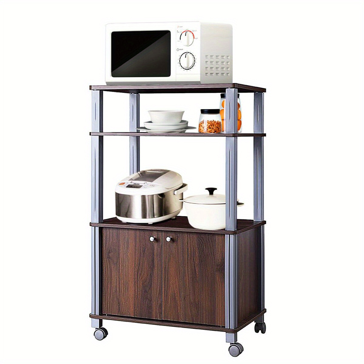 

Safstar Bakers Rack Microwave Stand Rolling Storage Cart Multi-functional Display Walnut