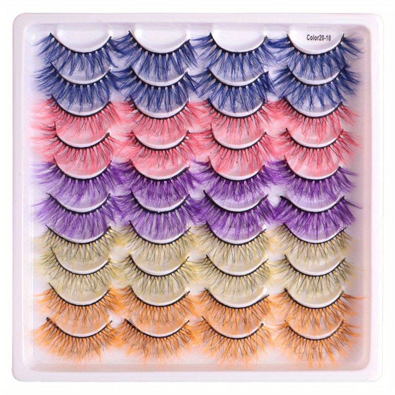 

False Eyelashes, 20 Of And Curly Eyelashes, 15/20mm Volume Fake Eyelashes Colored Fluffy Eyelashes Colored 8d For Halloween 20 ,