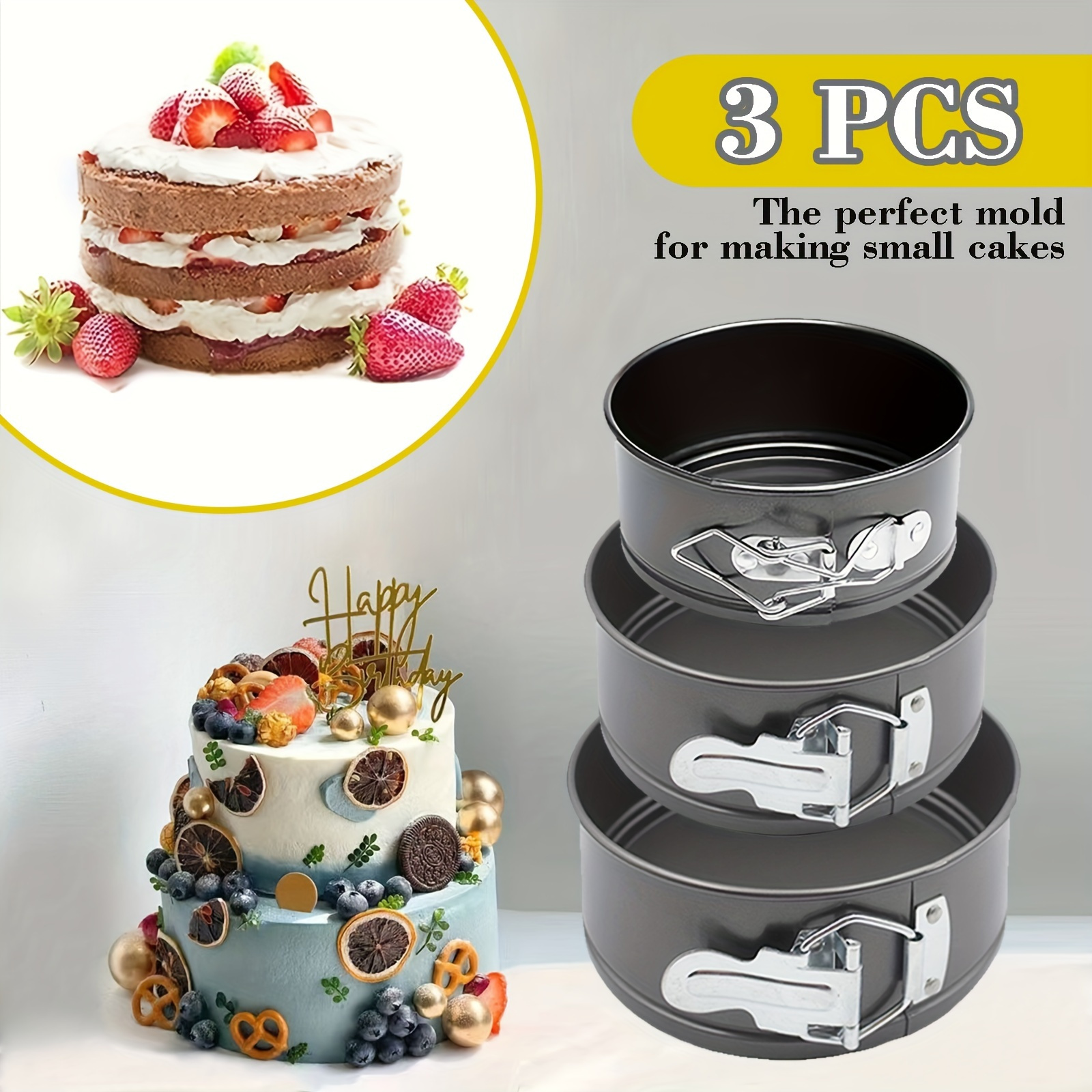 

Non-stick Mini Round Cake Pans Set (12cm+14cm+16cm) - Perfect For Baking, Kitchen Essentials For Birthday Celebrations