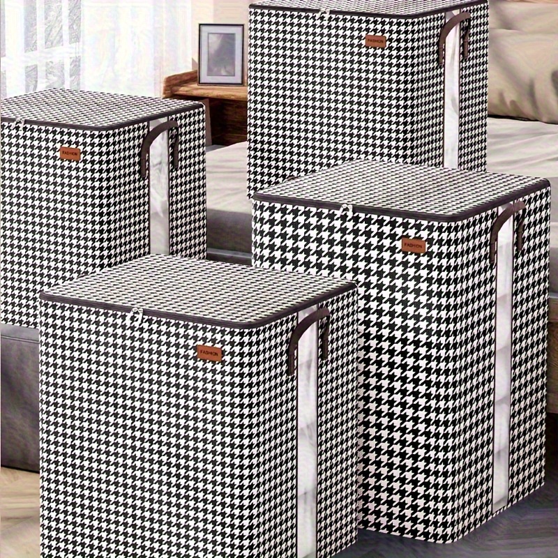 

3pcs/set Extra Large Houndstooth Storage Containers Dustproof, Moisture Resistant, Double Zipper, Handle, Art Ideal For Moving, Travel, And Household Organization, 100l+140l+180l Capacity