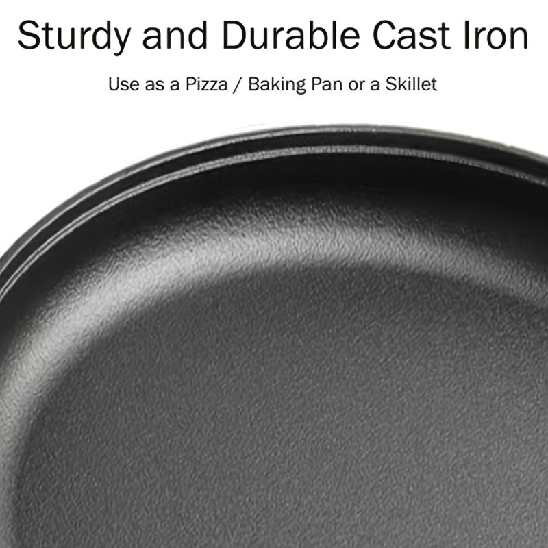 1pc baking grilling cast iron pizza pan   for cooking   long lasting   heating and versatile kitchen cookware details 3