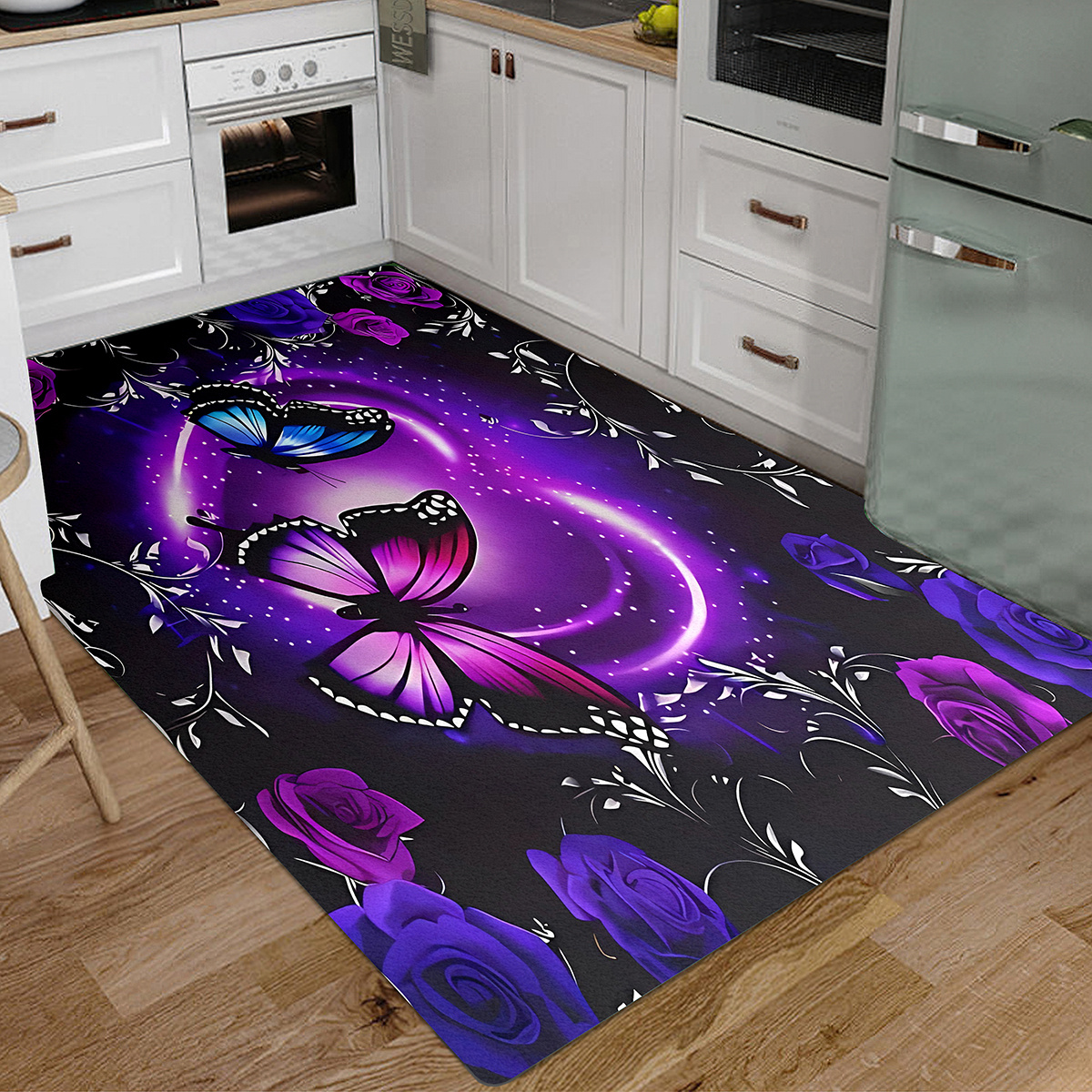 TEMU 1pc & Floral Pattern Area Rug, Non-slip Polyester Flannel Sponge Mat, Machine Washable Home Decor Carpet Pad - 1cm Thickness, Lightweight