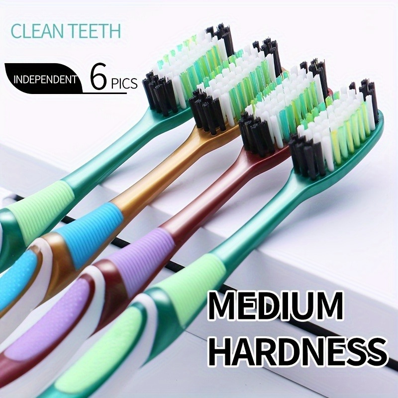 

6-pack Manual Toothbrushes With Nylon Bristles, Medium Hardness, Large Head, Durable Oral Care For Adults And Families