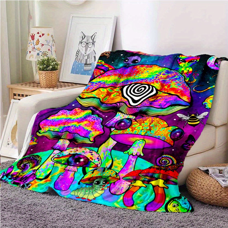 

Stylish Weird Mushroom Alien Abstract Art Printed Blanket - Perfect For Couches, Offices, Beds, Camping And Travel - A Versatile Gift For All Seasons