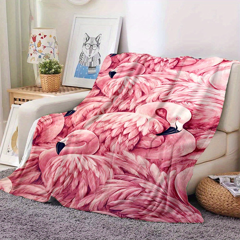 Image of 1pc Pink Flamingo Printed Blanket Is Stylish, Soft And Warm - Perfect For Sofas, Couches, Offices, Beds, Camping And Travel - A Versatile Gift For