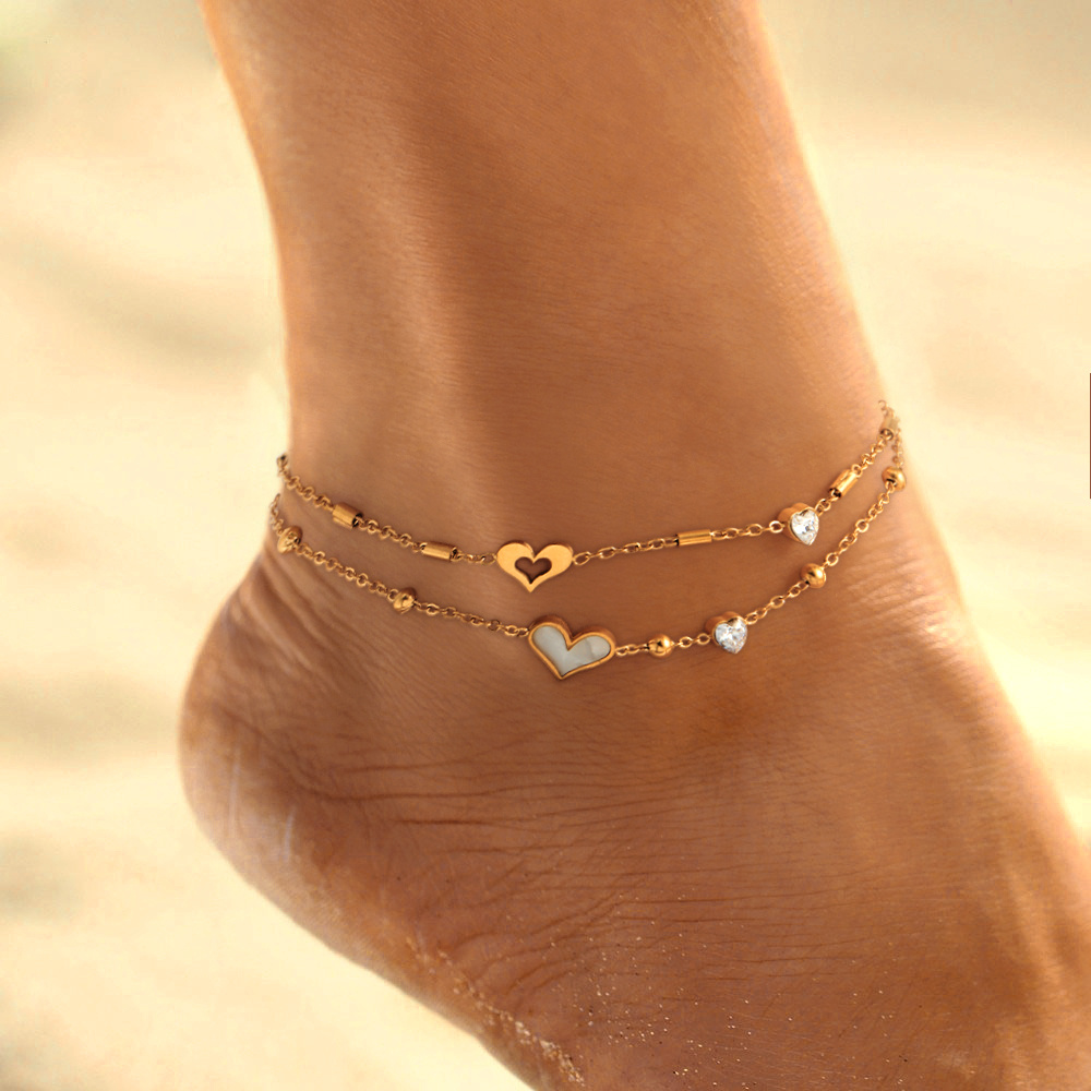 

Elegant & Simple Heart-shaped Shell Anklet - Hypoallergenic Stainless Steel, Perfect For Everyday Wear Or Valentine's Gift