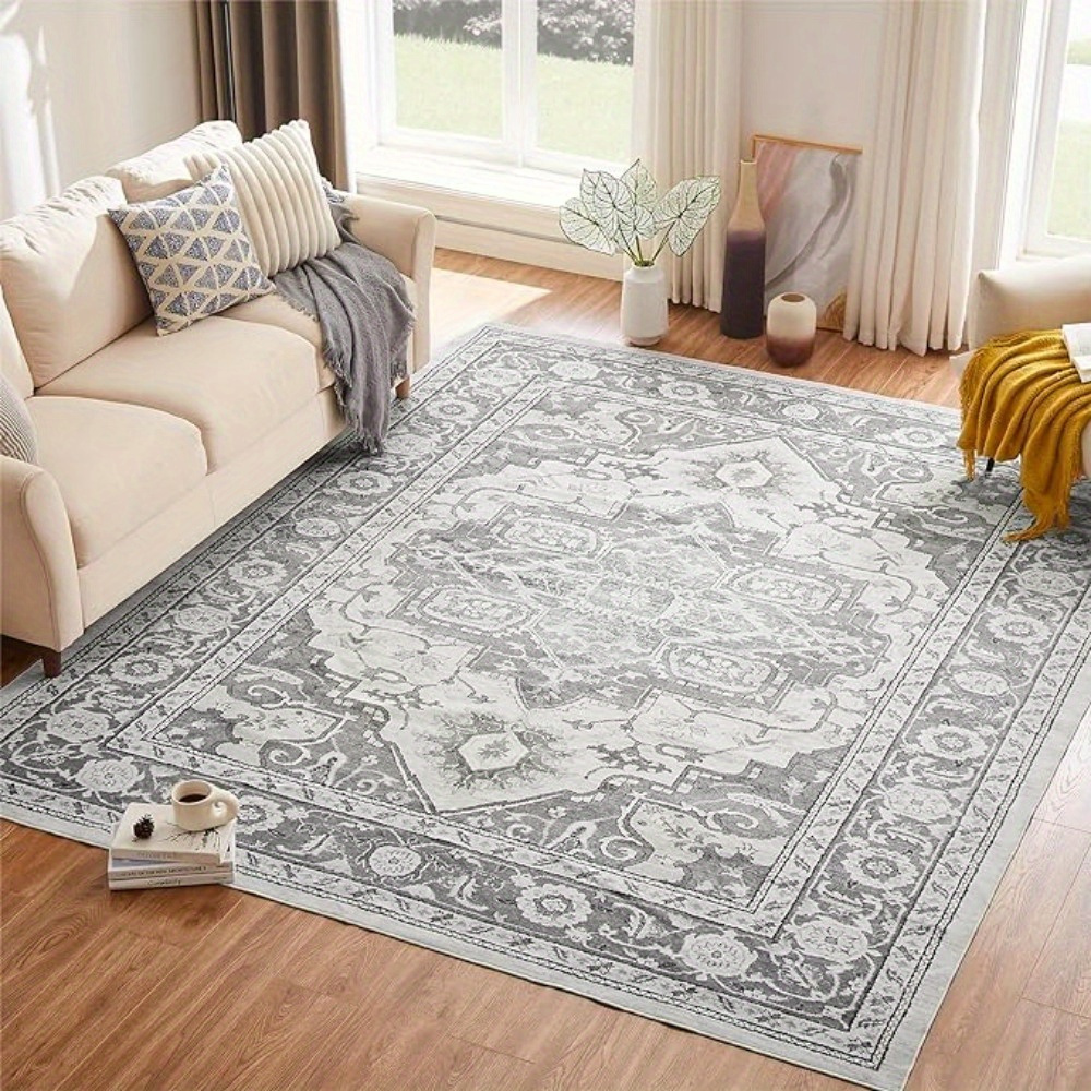 

1pc, Orhopui Area Rugs Vintage Rugs With Non-slip Backing Machine Washable Living Room Rugs Non-shedding Indoor Floor Gray Rugs