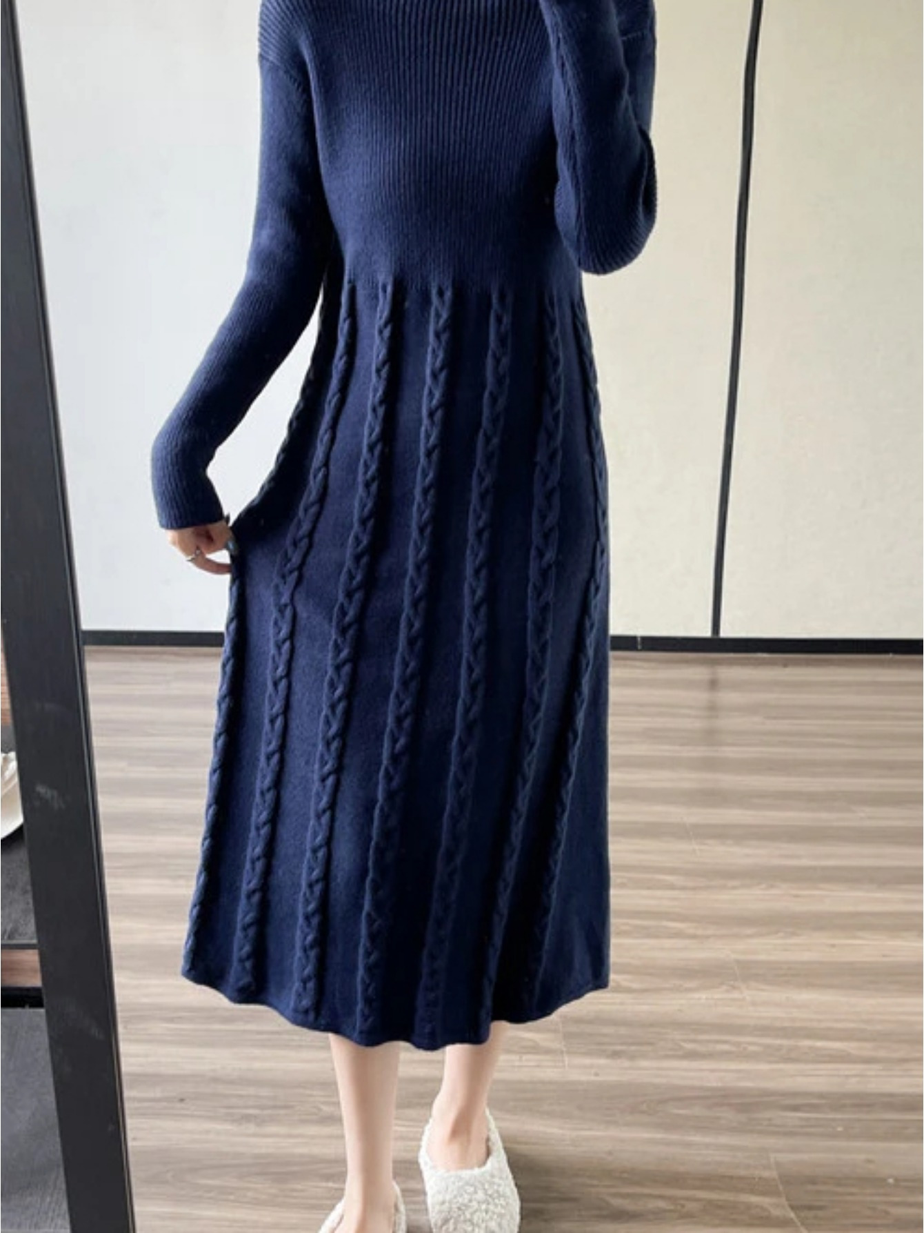 chinese dress ladies Maxi Sweater Dress with Pockets, Winter Maxi Dress, Long Turtleneck Dress, Knitted Maxi Dress for Women, Plus Size Maxi Dress, L / Black