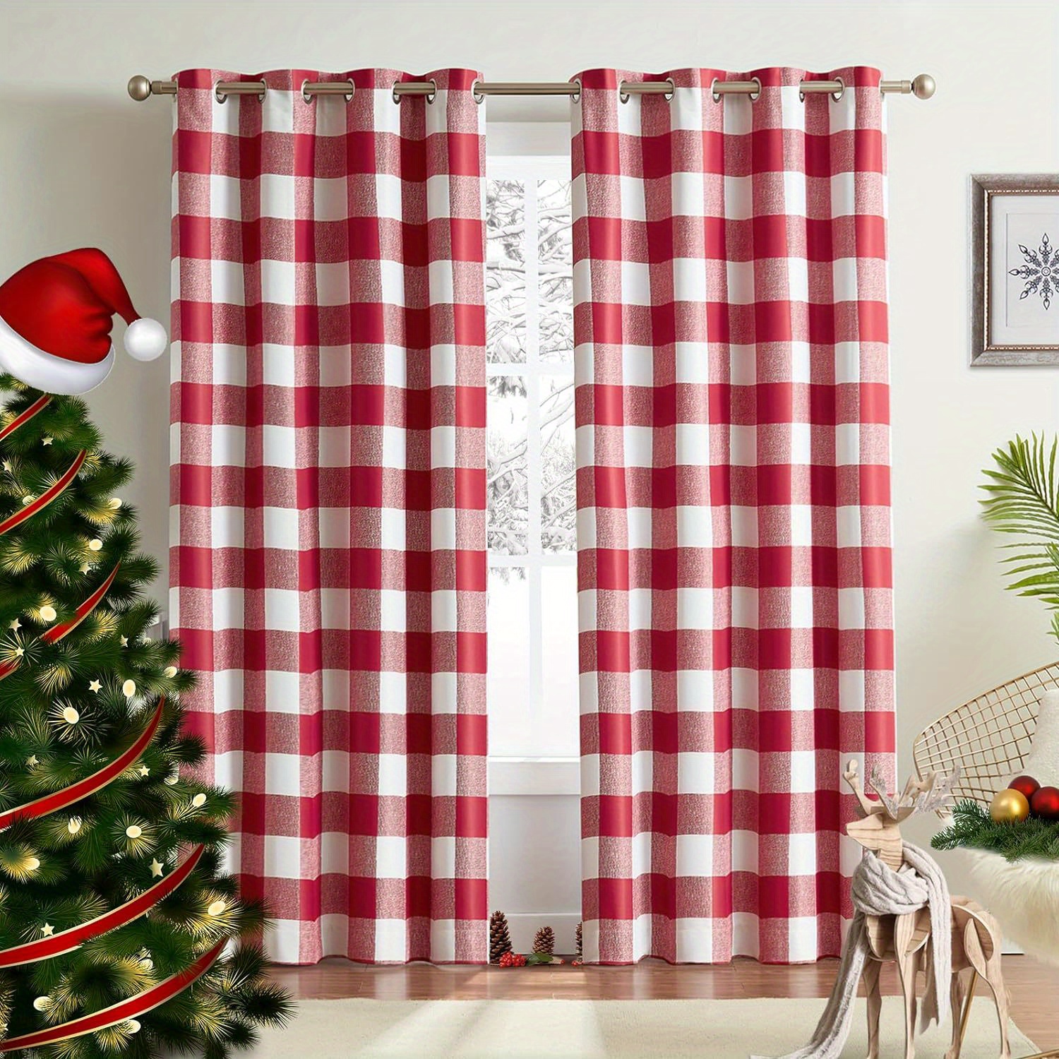 

2pcs Buffalo Check Plaid Blackout Curtains Thermal Insulated Room Darkening Grommet Drapes For Bedroom Decor