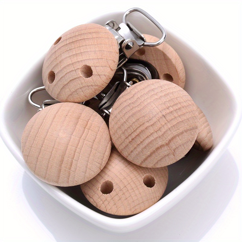 

Wooden Round Beads With Clips 10-pack, 30mm Natural Beech Wood Pacifier Clips, Diy Crafting Accessories For Jewelry And Home Decor