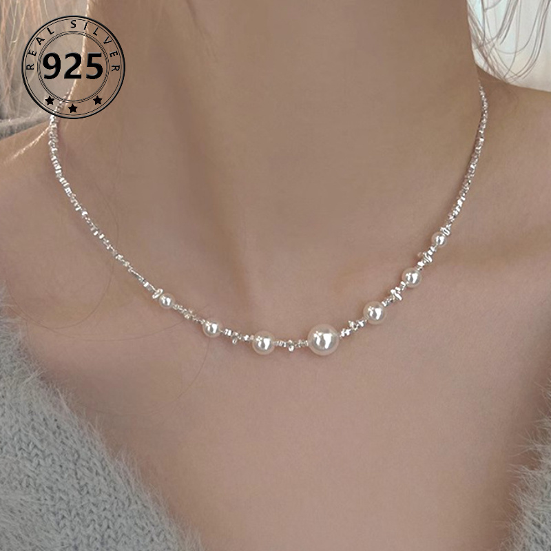 

Sterling Silver S925 Chic Pearl Necklace For Women | Luxury & | Elegant Clavicle Chain | Perfect Gift For Proposal, Engagement, Wedding Anniversary, Valentine's | Retro Fashion | & | Quality Gift Fo