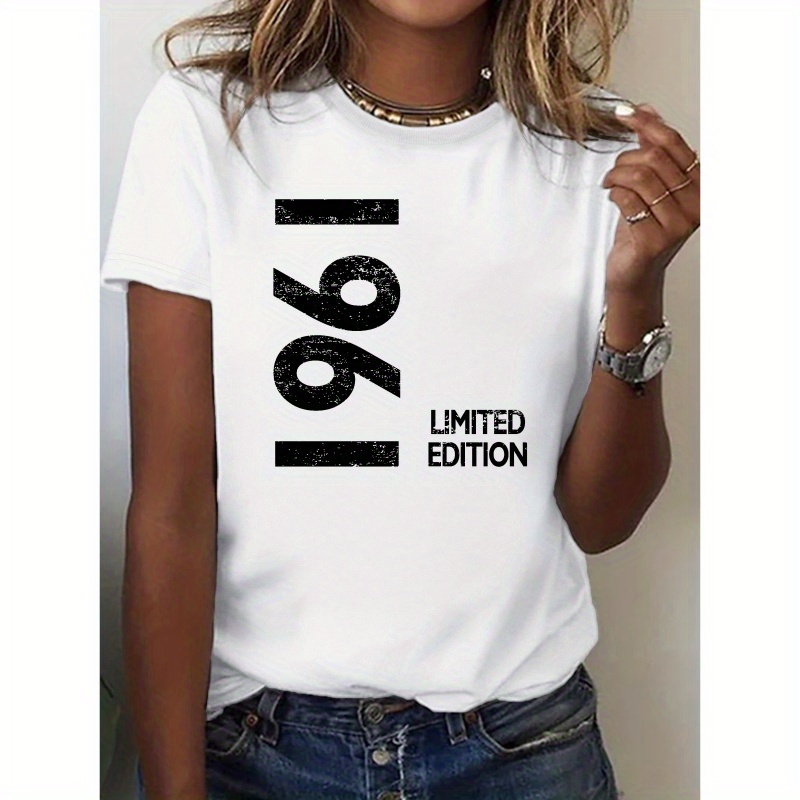 

1961 Limited Edition Print T-shirt, Short Sleeve Crew Neck Leisure T-shirt For Spring & Summer, Women's Clothing